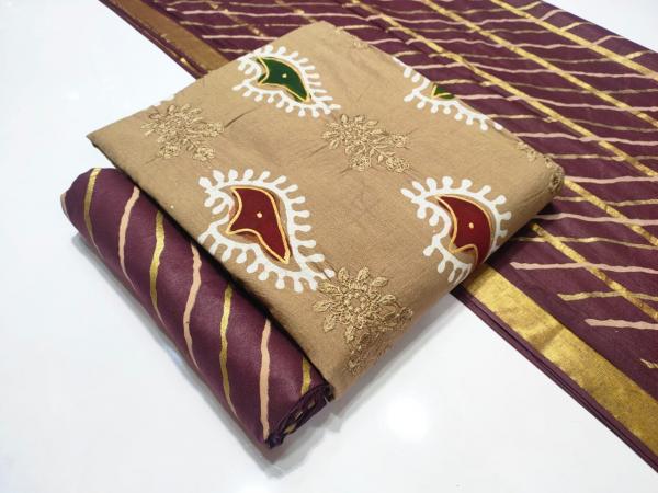 Nemi Wax Batik Leriyu Gold With Work Vol-6 Cotton Dress Material